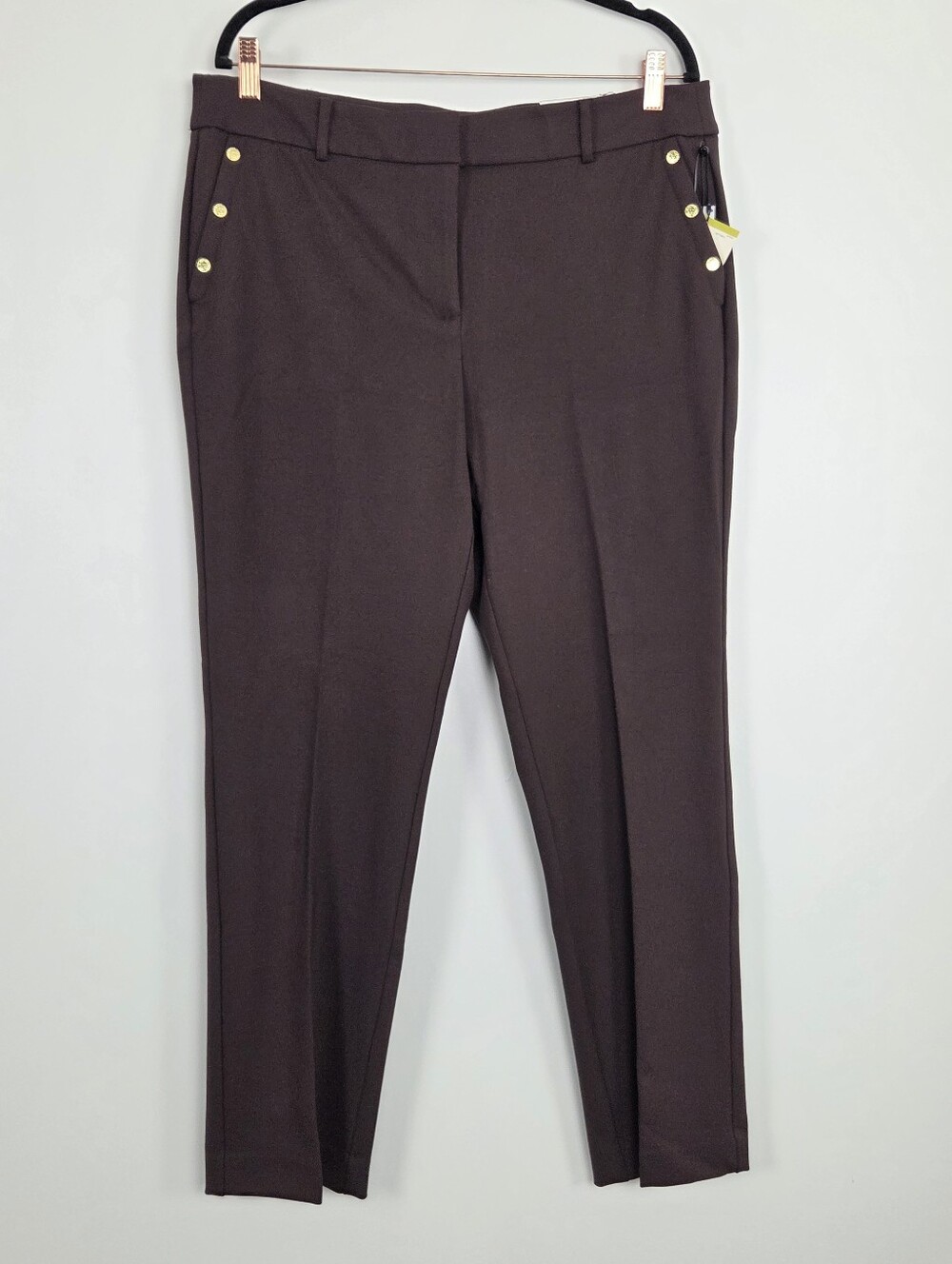 Anne Klein Women's Pants Brown Straight Leg Zipper Pockets Flat Front Sz 14 NWT
